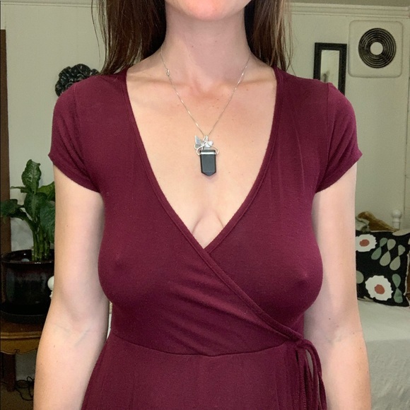 💛 TMG New York maroon faux wrap mini dress - Picture 6 of 8